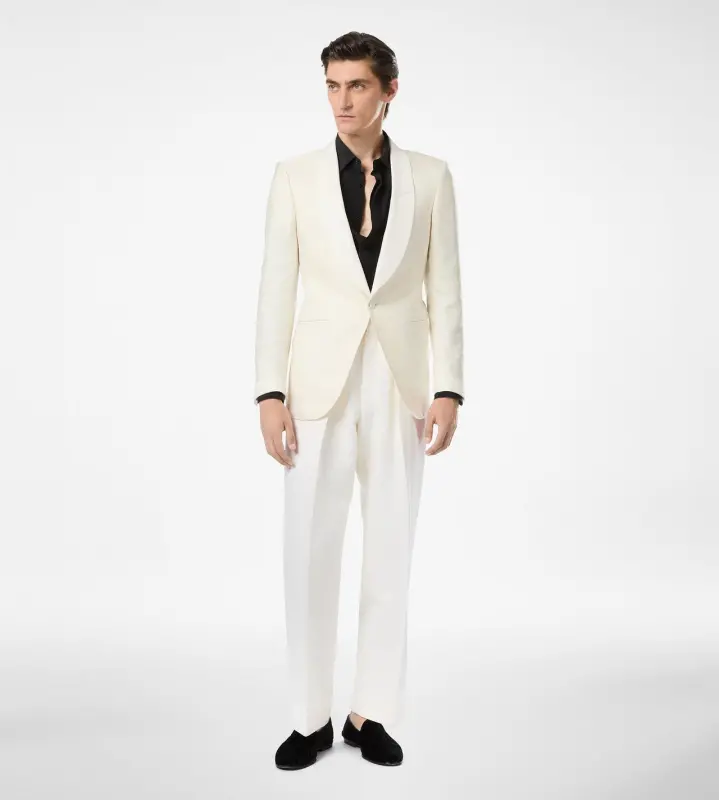 SILK VISCOSE JACQUARD EVENING JACKET CREAM WHITE online